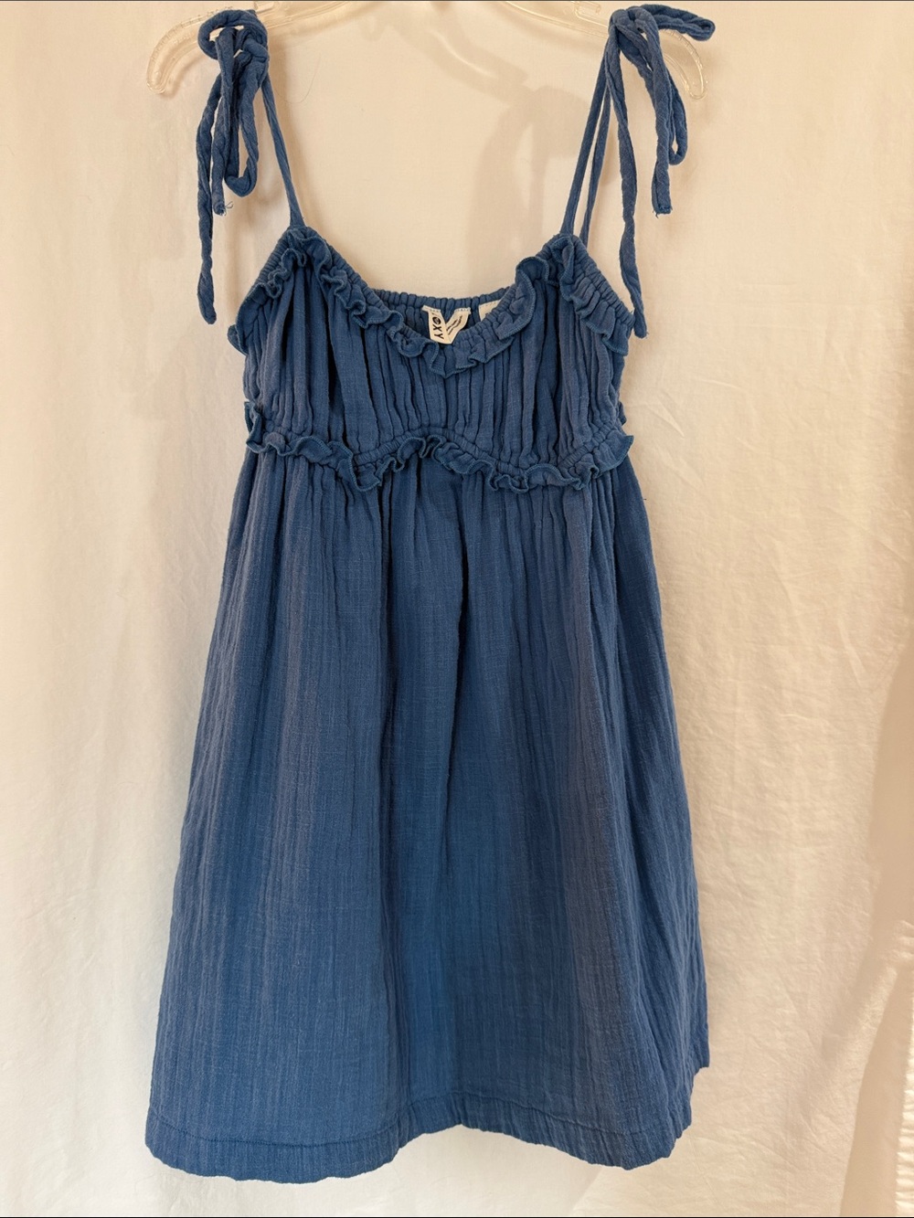 Roxy Blue Tie-Shoulder Smocked Sundress Sz XS